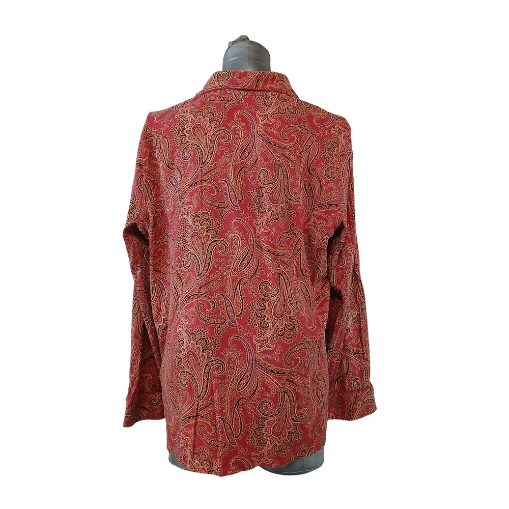 Lauren Ralph Lauren Womens Lg Red Paisley Button Down Pajama Top Loungewear Knit